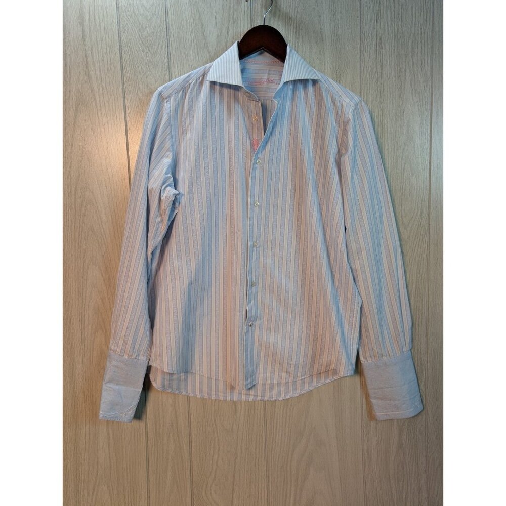 Robert Graham Shirt Mens Medium Blue Striped Long Sleeve Button Up Casual Dress